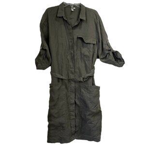 Kut From The Kloth Linen Shirt Dress Pockets Button Roll Up Sleeves Minimalist L
